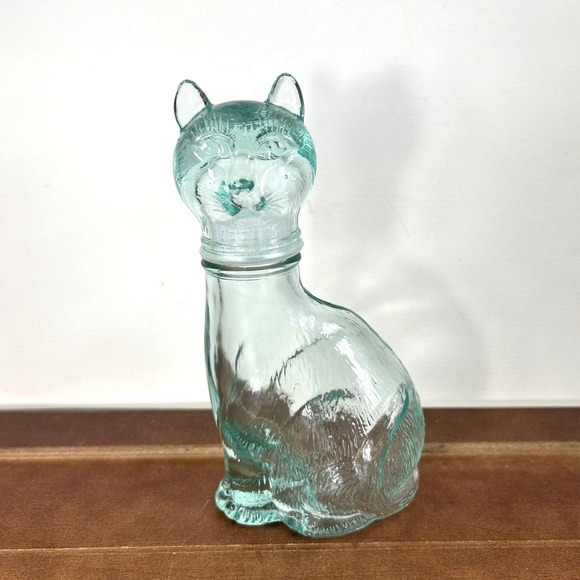Other - Vintage 7" Italian Green Glass Kitty Cat Bottle Decanter Vetreria Etrusca